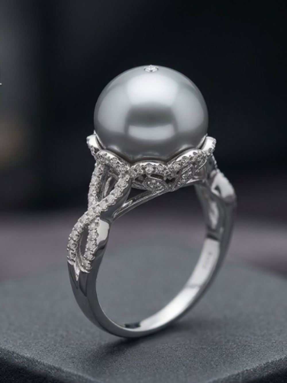 👑 Imperial Pearls Sterling Silver Grey Cultured Pearl Zircon Crown Ring